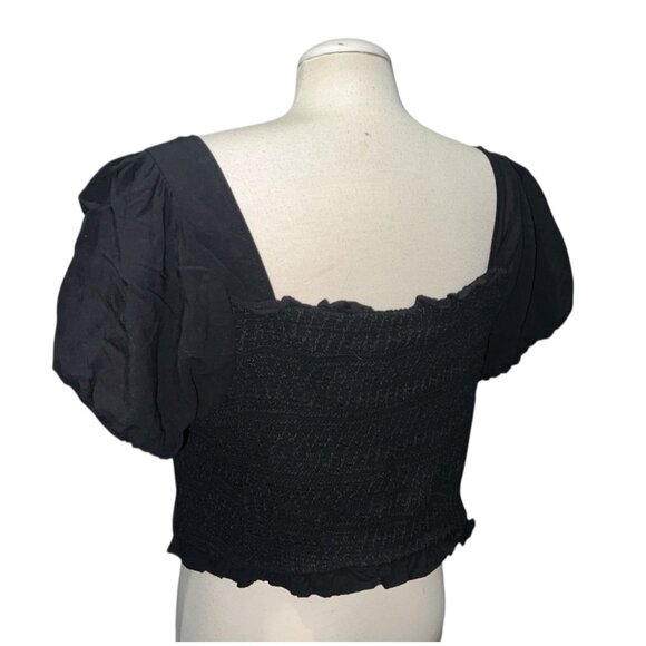 Torrid Womens Plus Size 2 Smocked Black Square Neck Puff Sleeve Top Stretchy & L - Picture 11 of 13